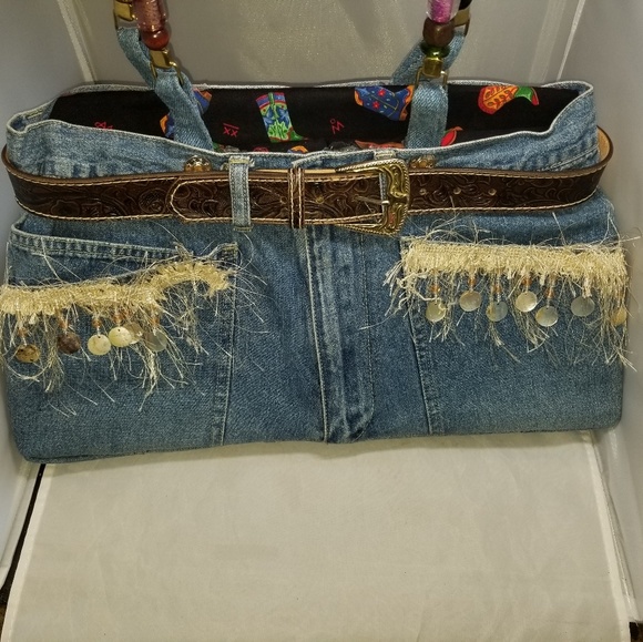 Handmade Denim Jeans Western Themed Purse - Picture 4 of 5